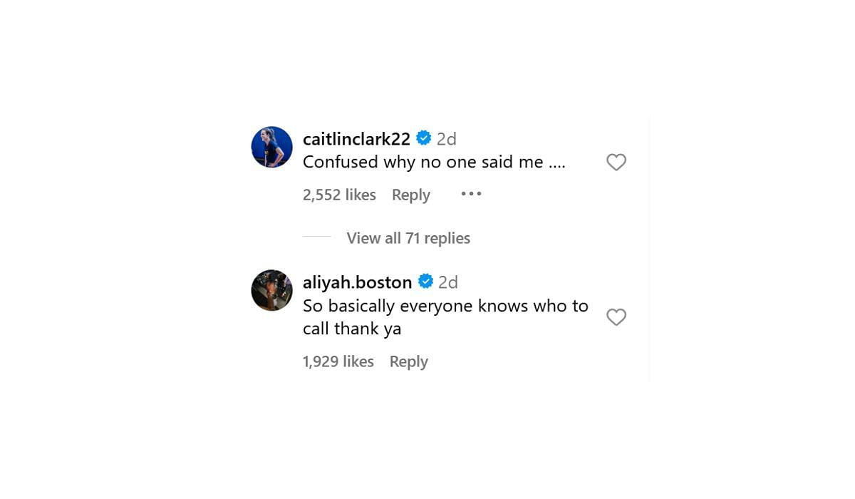 Caitlin Clark and Aliyah Boston react to the Fever team's emergency contacts
